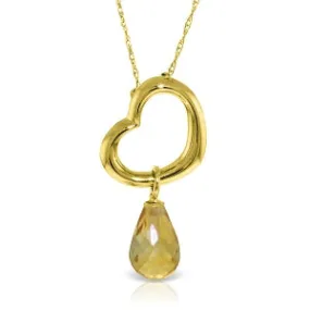 14K Solid Yellow Gold Heart Necklace w/ Dangling Natural Citrine