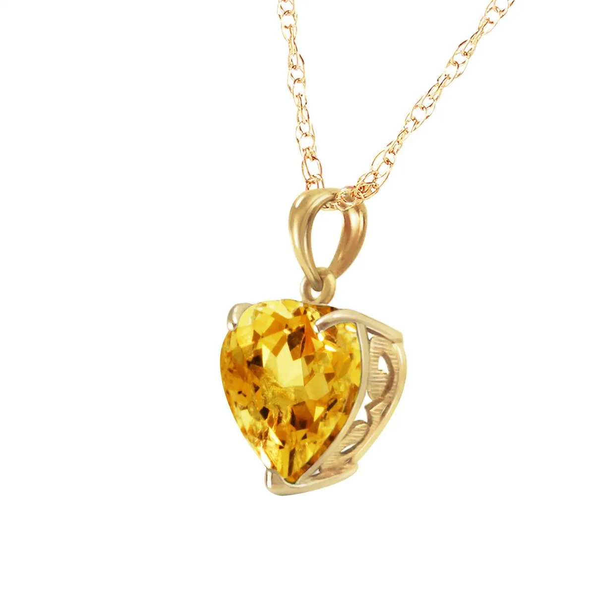 14K Solid Yellow Gold Necklace w/ Natural 10mm Heart Citrine
