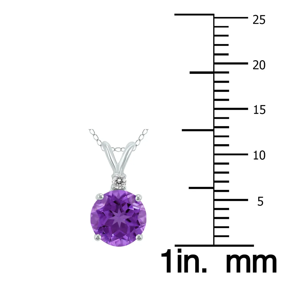 14K White Gold 6Mm Round Amethyst And Diamond Pendant