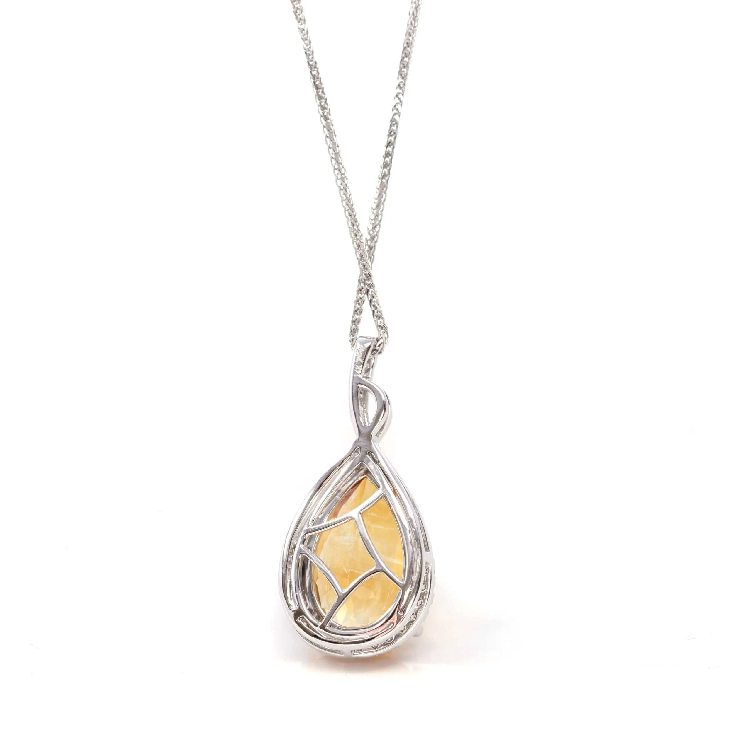 14k White Gold AA Citrine Tear Drop Necklace with Diamonds