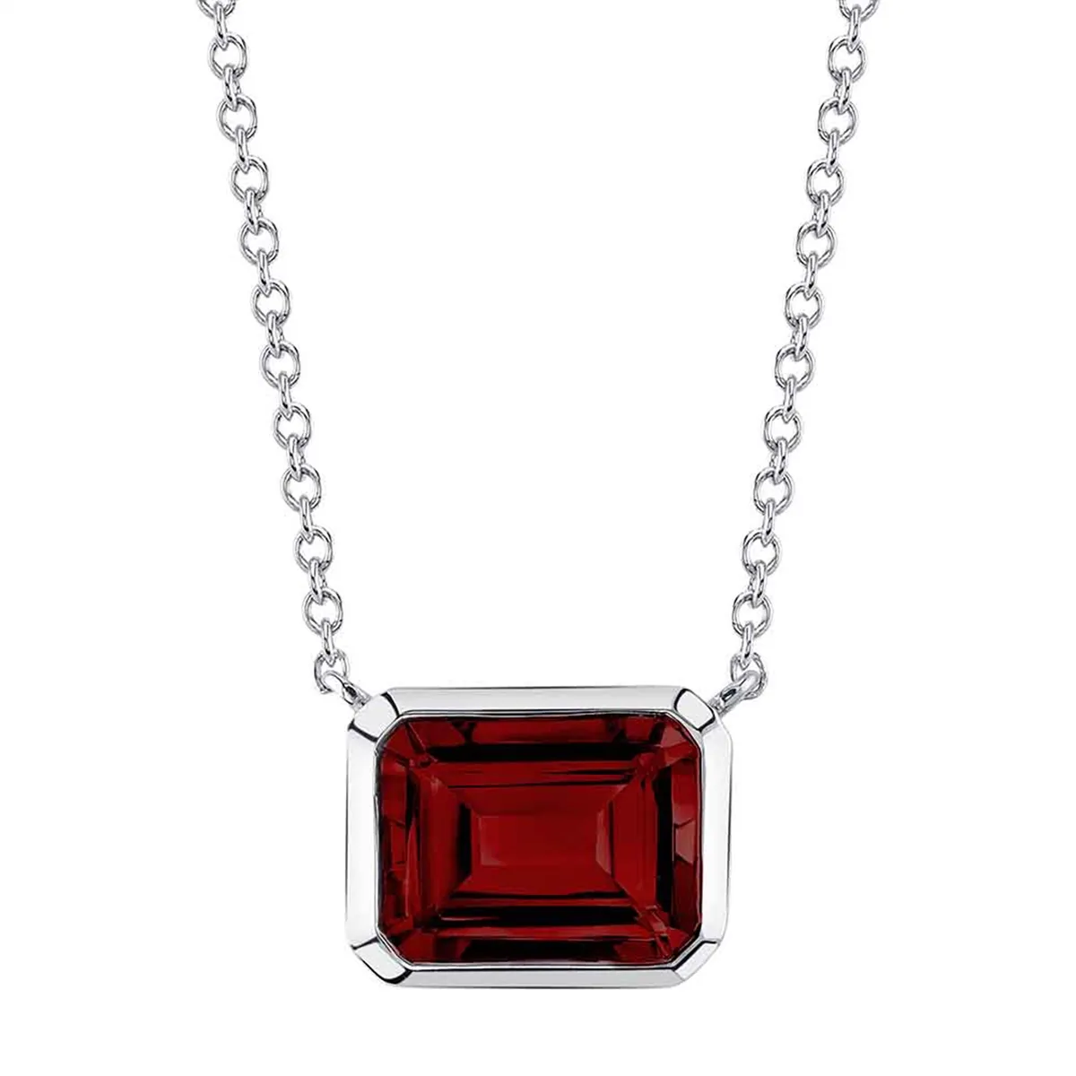 14K White Gold Garnet Necklace