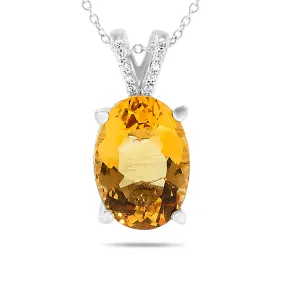 14k White Gold Large Citrine Center Stone and Diamond Gemstone Filigree Pendant Necklace, Birthstone of November (1/4ct, L-M, I2-I3)
