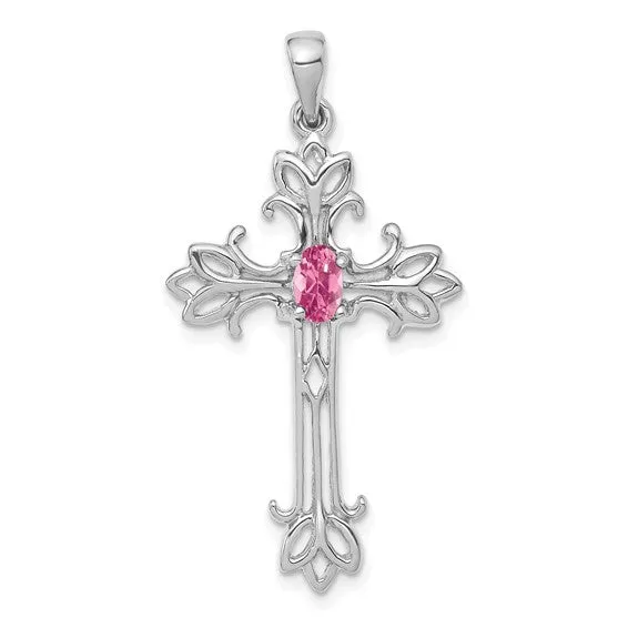 14k White or Yellow Gold Oval Gemstone Cross Pendants