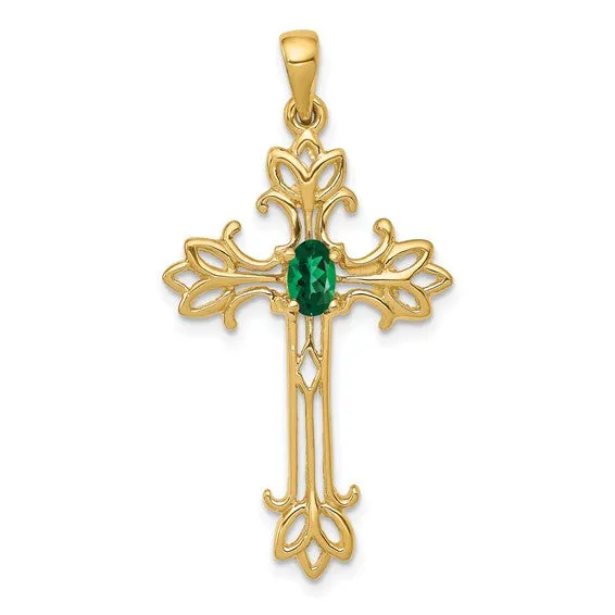 14k White or Yellow Gold Oval Gemstone Cross Pendants