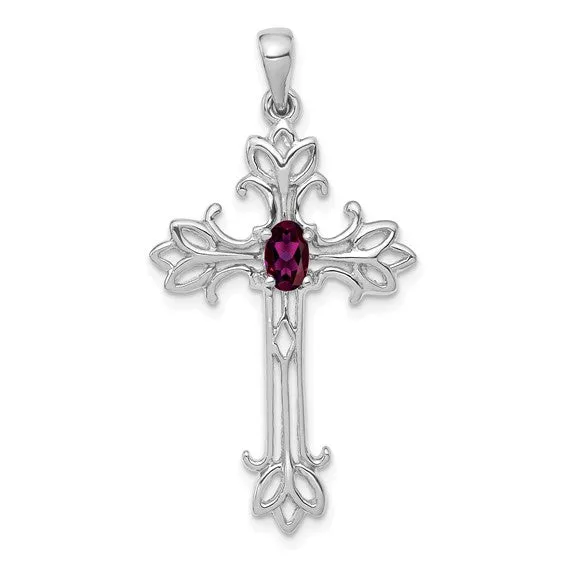 14k White or Yellow Gold Oval Gemstone Cross Pendants