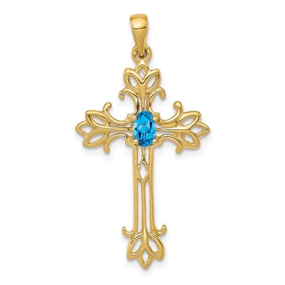 14k White or Yellow Gold Oval Gemstone Cross Pendants