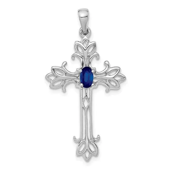 14k White or Yellow Gold Oval Gemstone Cross Pendants