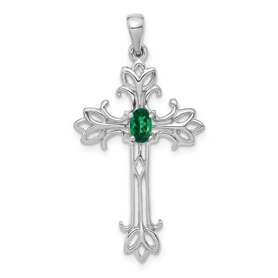 14k White or Yellow Gold Oval Gemstone Cross Pendants