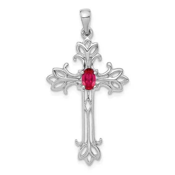 14k White or Yellow Gold Oval Gemstone Cross Pendants