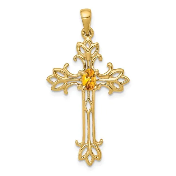 14k White or Yellow Gold Oval Gemstone Cross Pendants