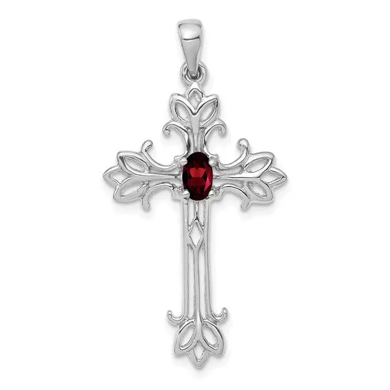 14k White or Yellow Gold Oval Gemstone Cross Pendants