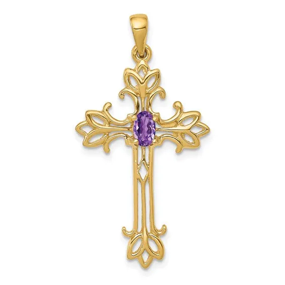 14k White or Yellow Gold Oval Gemstone Cross Pendants