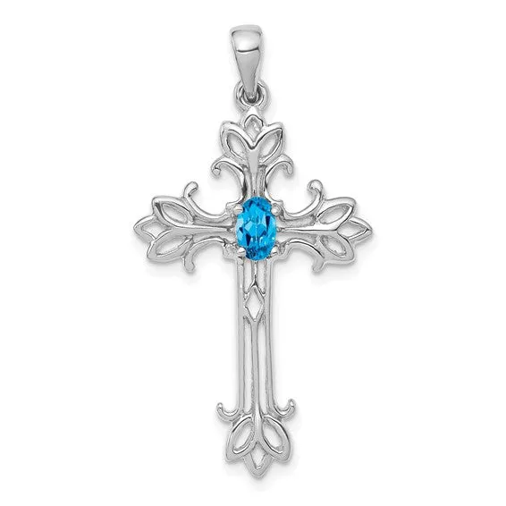 14k White or Yellow Gold Oval Gemstone Cross Pendants