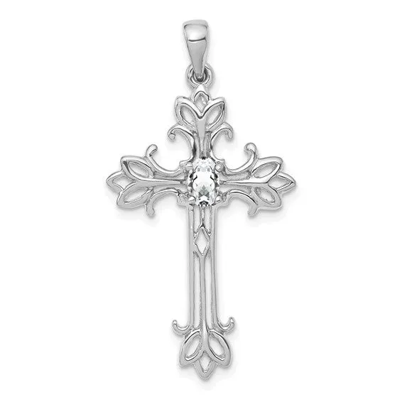 14k White or Yellow Gold Oval Gemstone Cross Pendants