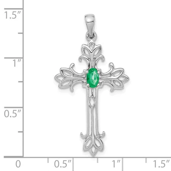 14k White or Yellow Gold Oval Gemstone Cross Pendants