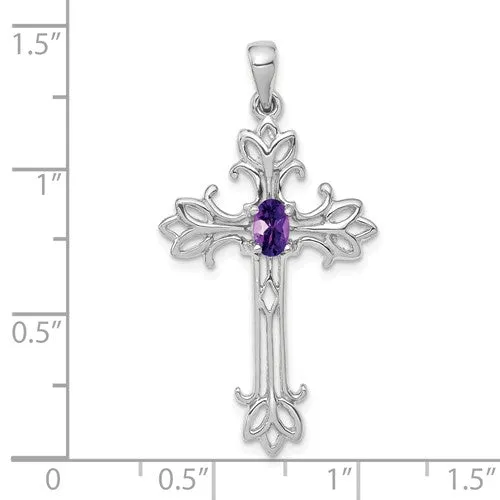 14k White or Yellow Gold Oval Gemstone Cross Pendants