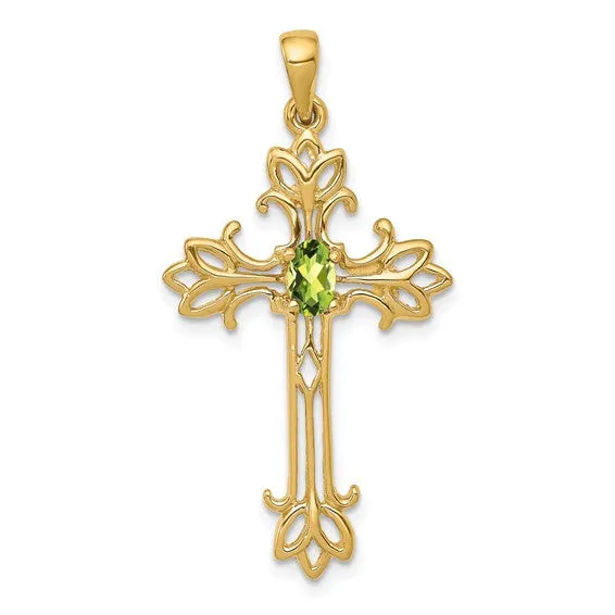14k White or Yellow Gold Oval Gemstone Cross Pendants