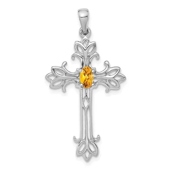 14k White or Yellow Gold Oval Gemstone Cross Pendants