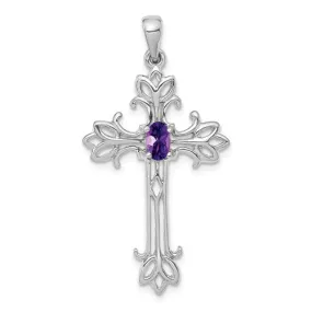 14k White or Yellow Gold Oval Gemstone Cross Pendants