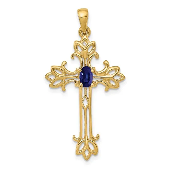 14k White or Yellow Gold Oval Gemstone Cross Pendants