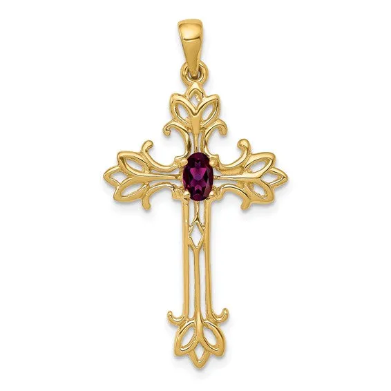 14k White or Yellow Gold Oval Gemstone Cross Pendants