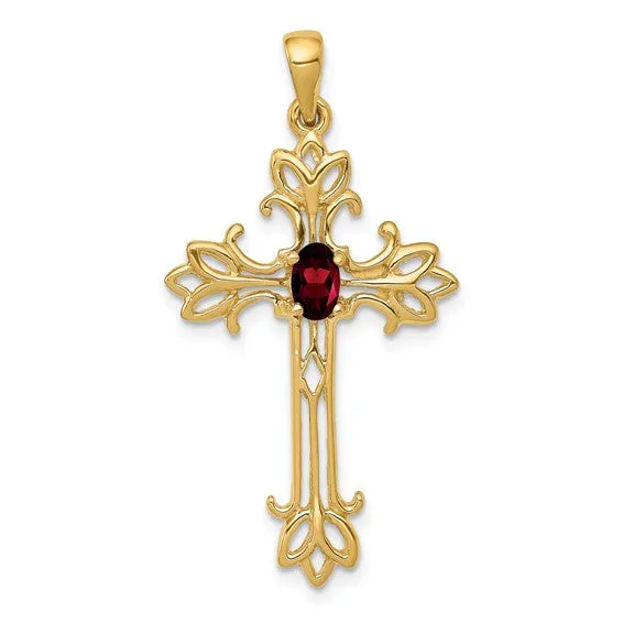 14k White or Yellow Gold Oval Gemstone Cross Pendants