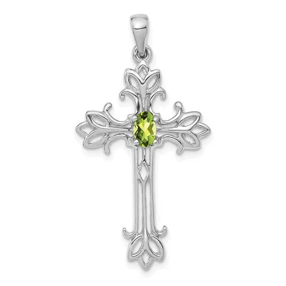 14k White or Yellow Gold Oval Gemstone Cross Pendants