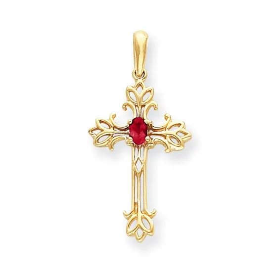 14k White or Yellow Gold Oval Gemstone Cross Pendants