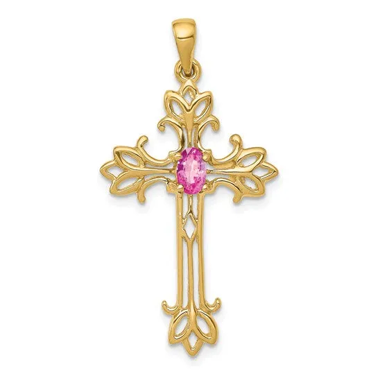 14k White or Yellow Gold Oval Gemstone Cross Pendants