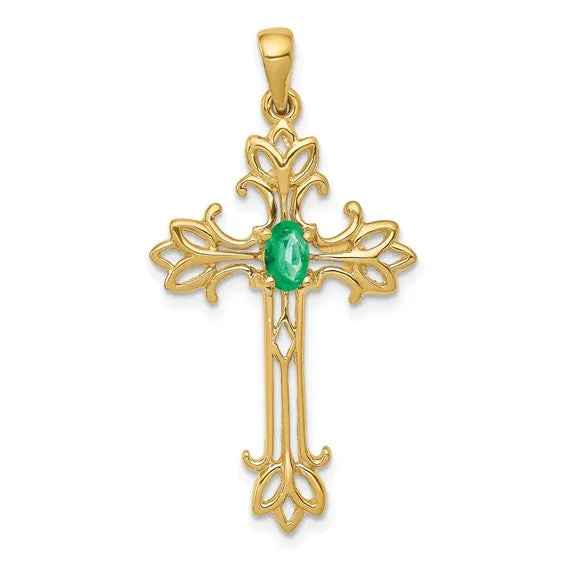 14k White or Yellow Gold Oval Gemstone Cross Pendants
