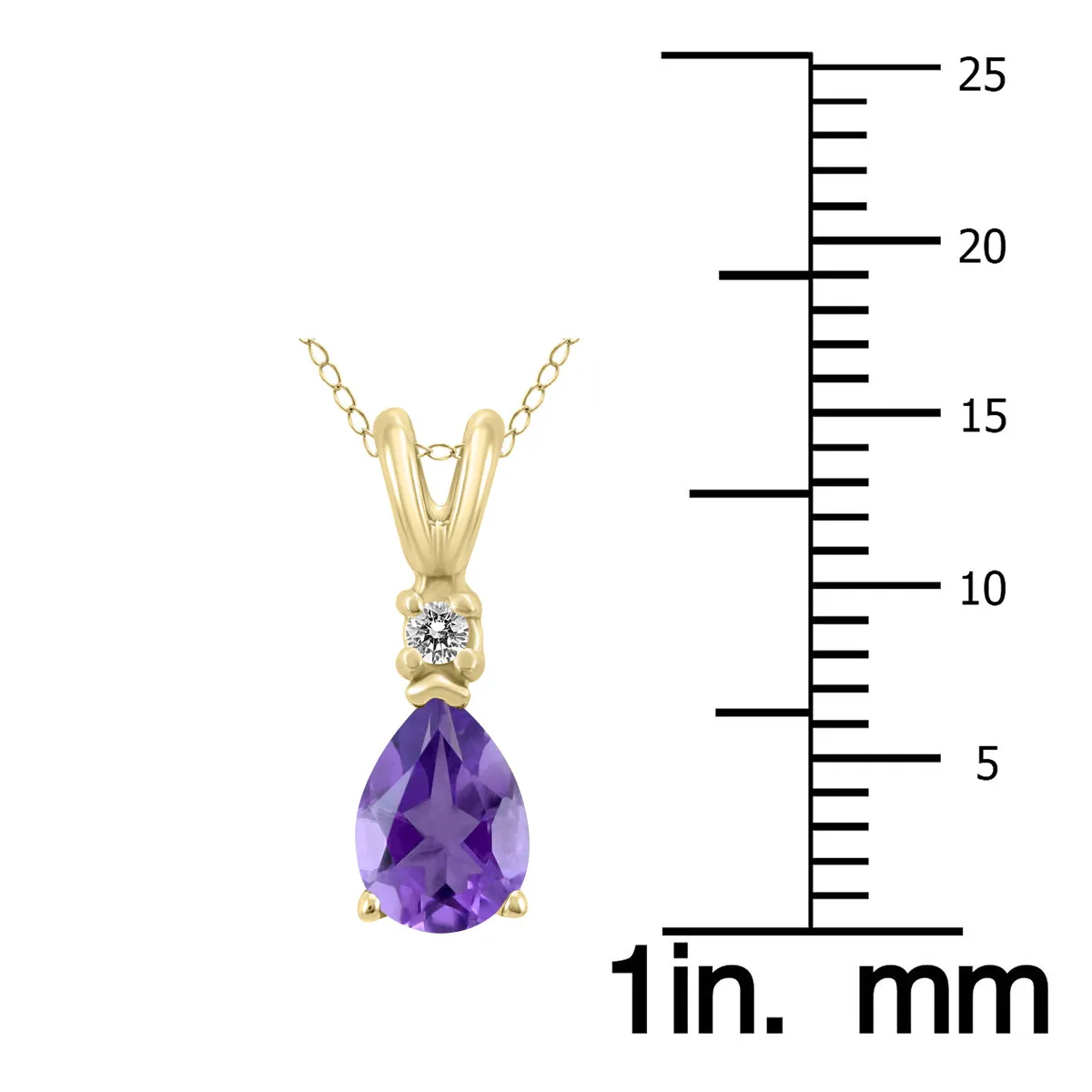 14K Yellow Gold 6X4Mm Pear Amethyst And Diamond Pendant