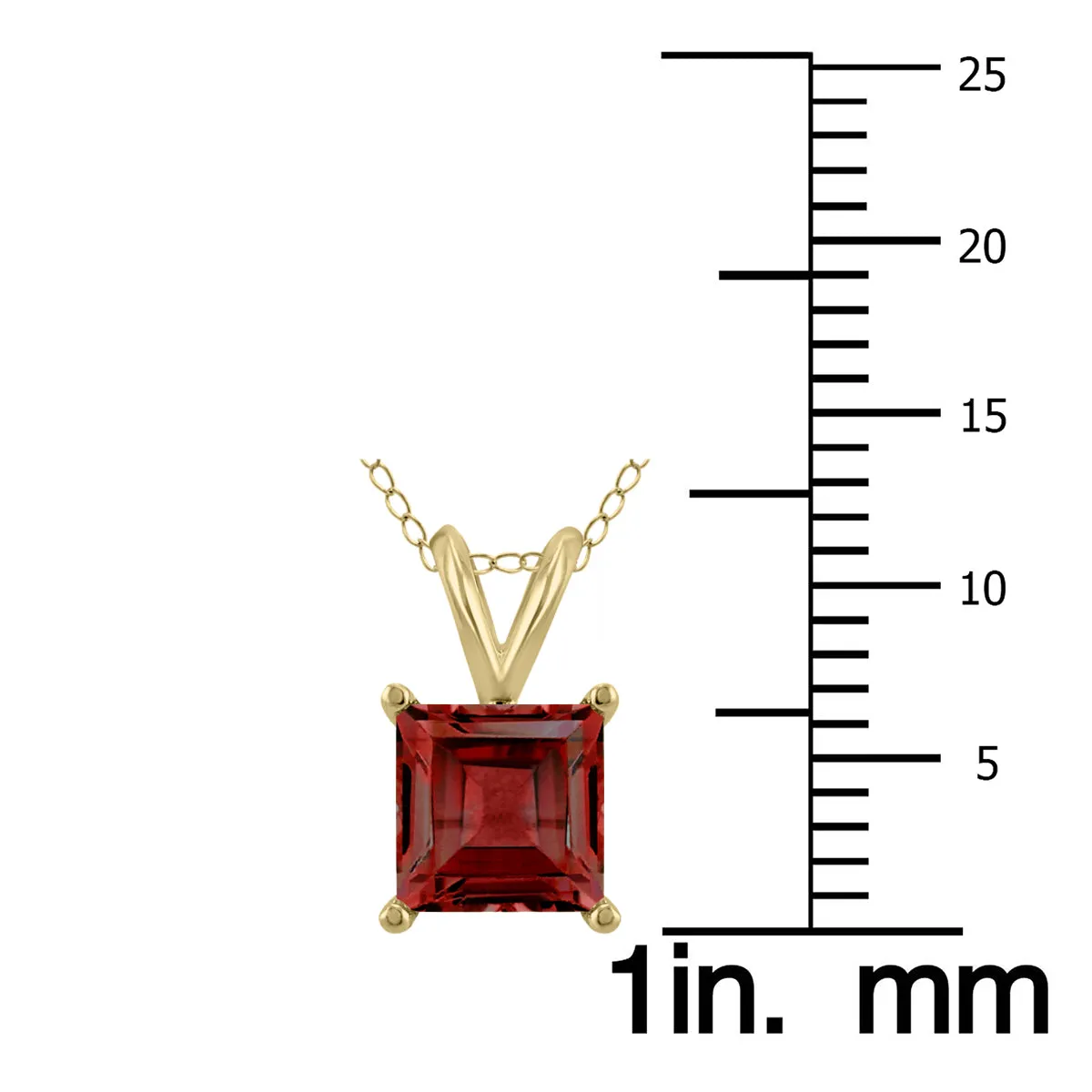 14K Yellow Gold 7Mm Square Garnet Pendant