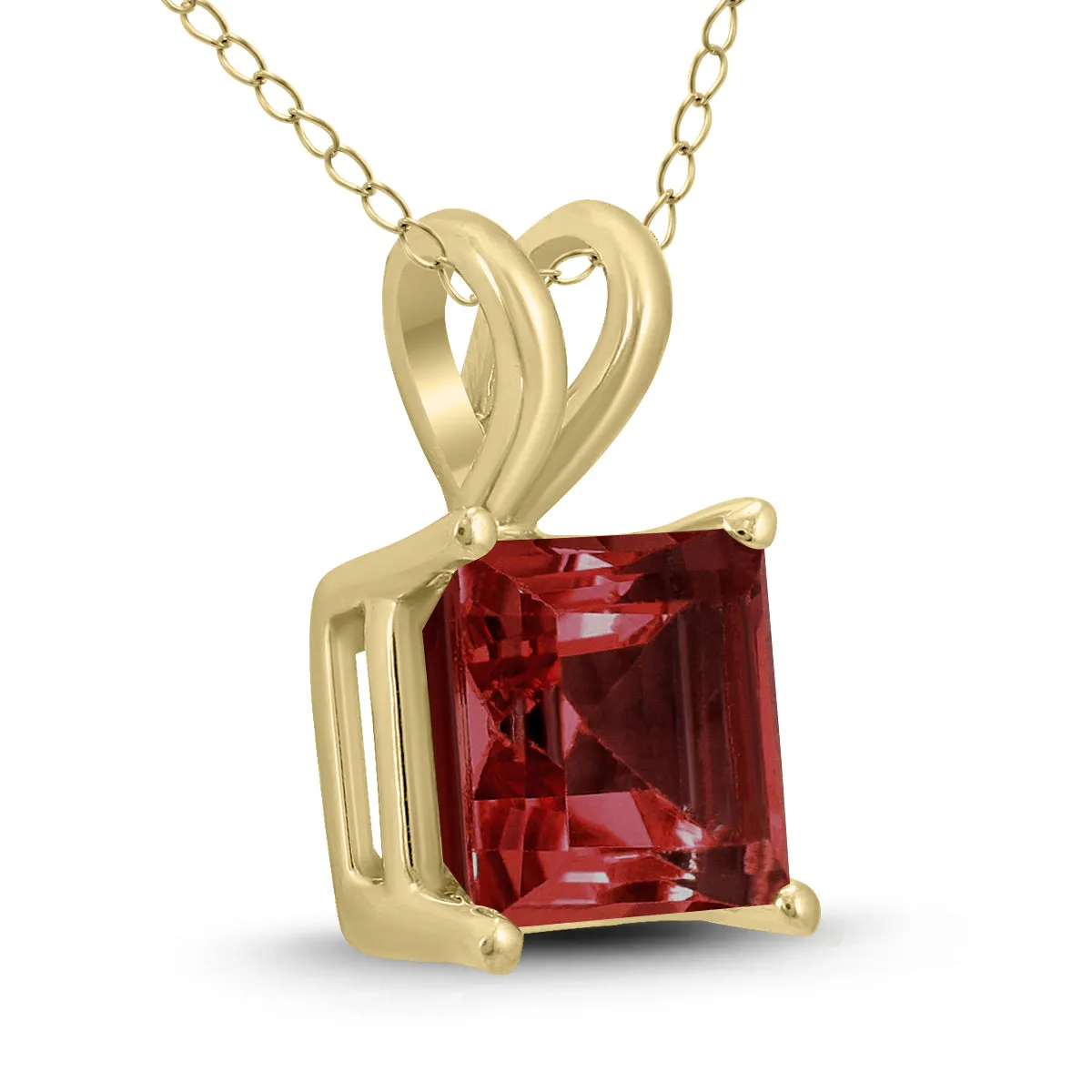 14K Yellow Gold 7Mm Square Garnet Pendant