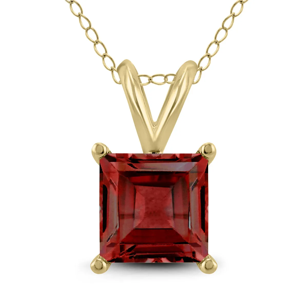 14K Yellow Gold 7Mm Square Garnet Pendant