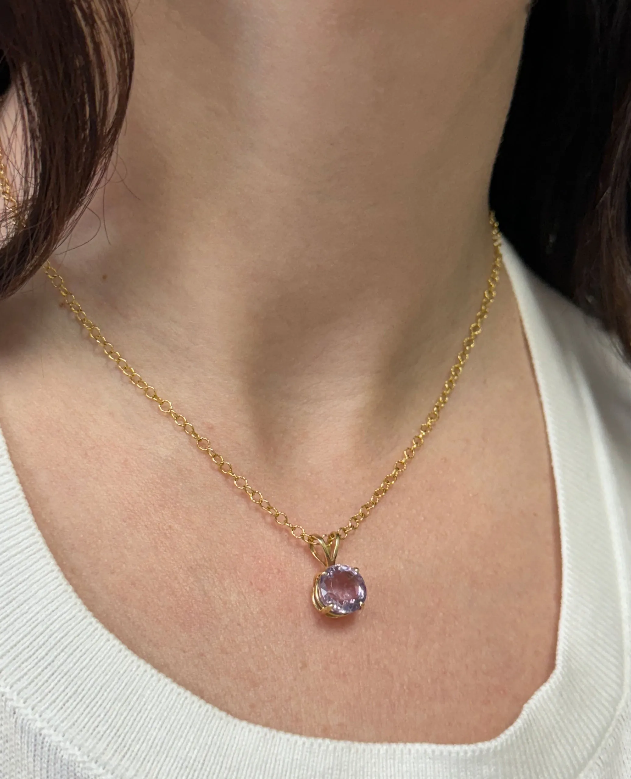 14K Yellow Gold Amethyst Pendant Necklace