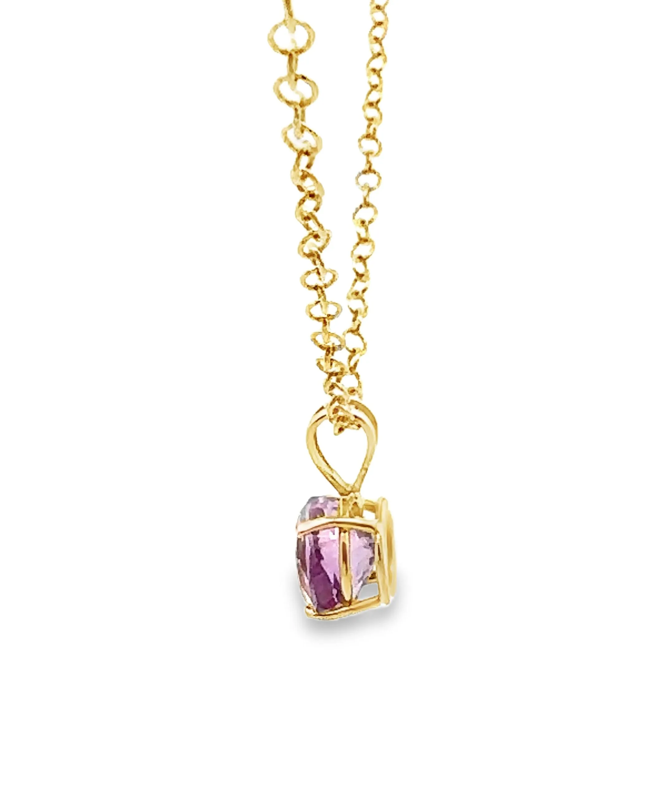 14K Yellow Gold Amethyst Pendant Necklace