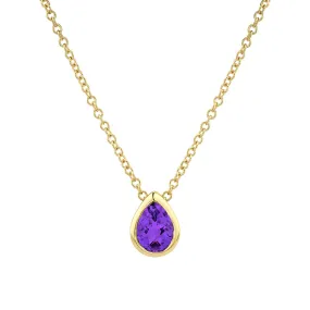 14K Yellow Gold Checkerboard Cut Amethyst Pendant Necklace