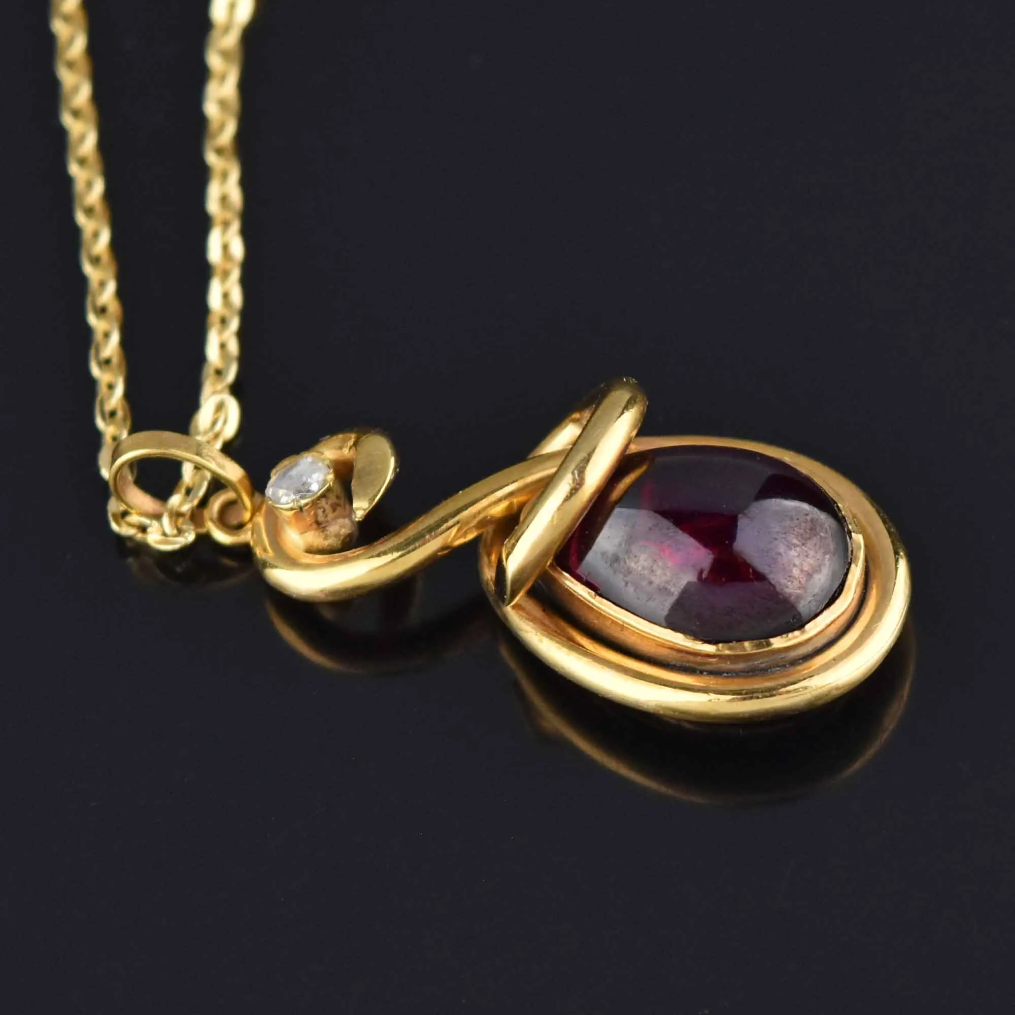 15K Gold Garnet Diamond Locket Snake Pendant Victorian