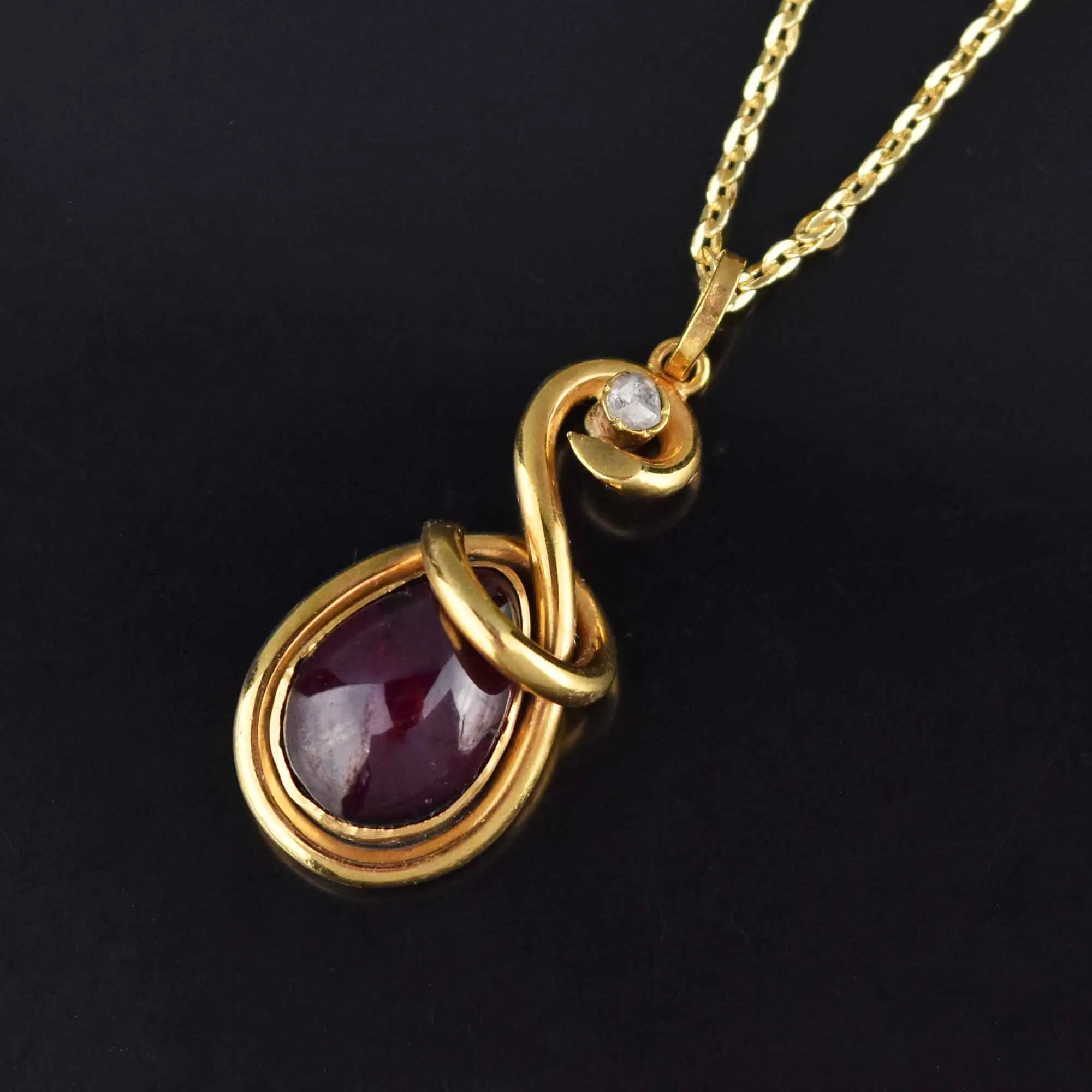 15K Gold Garnet Diamond Locket Snake Pendant Victorian
