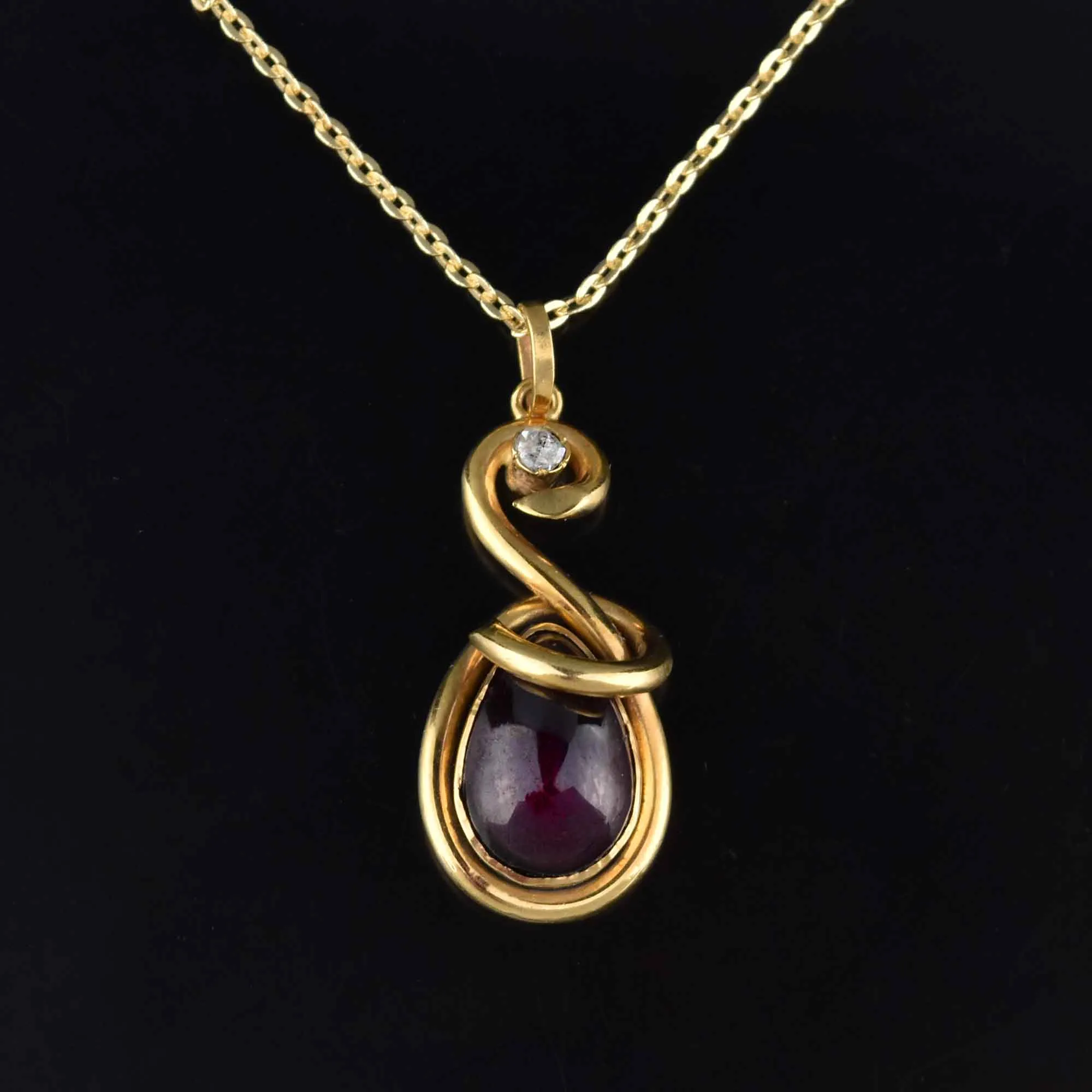 15K Gold Garnet Diamond Locket Snake Pendant Victorian