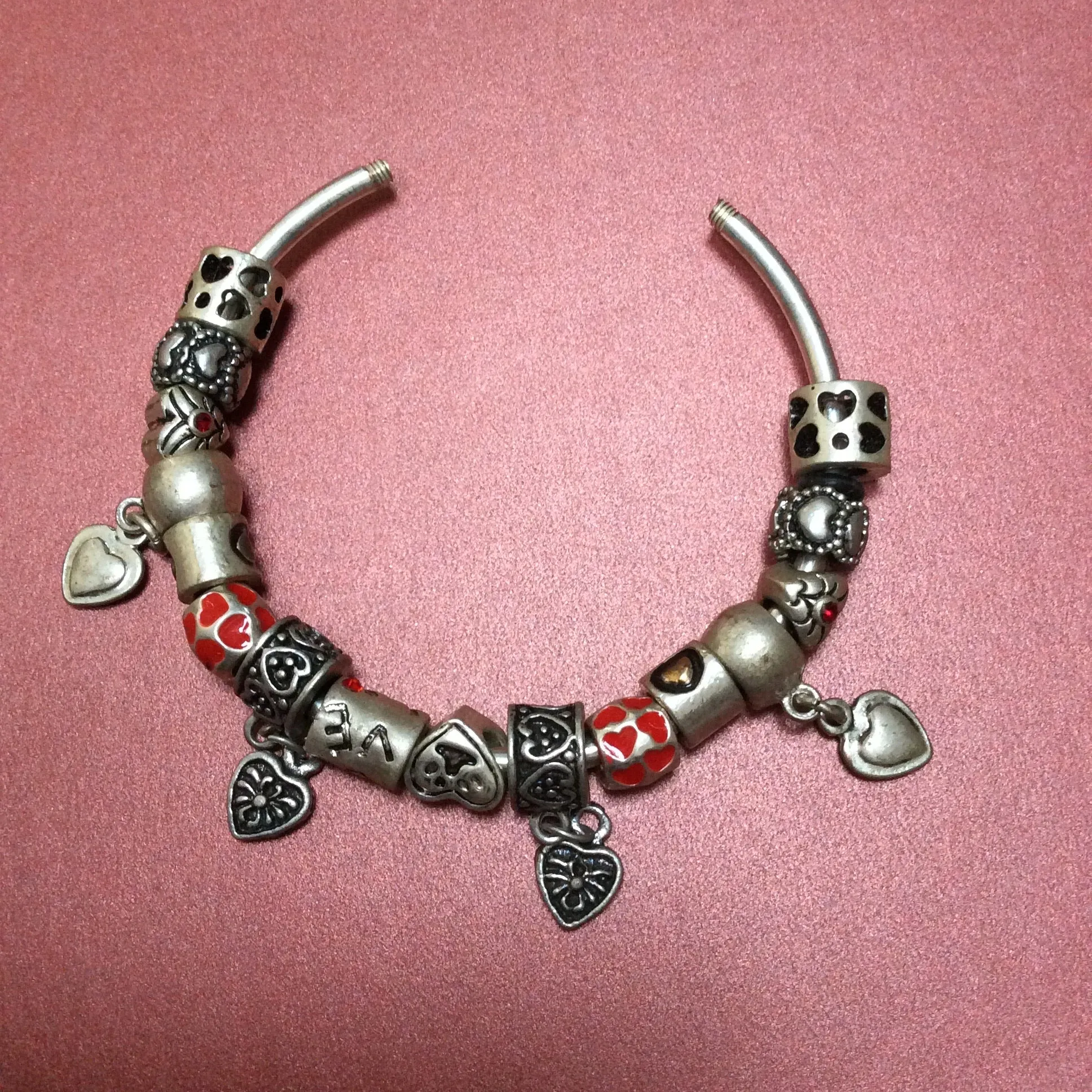 16 Mixed Heart European Jewelry Beads, Platinum & Enamel Color Plated