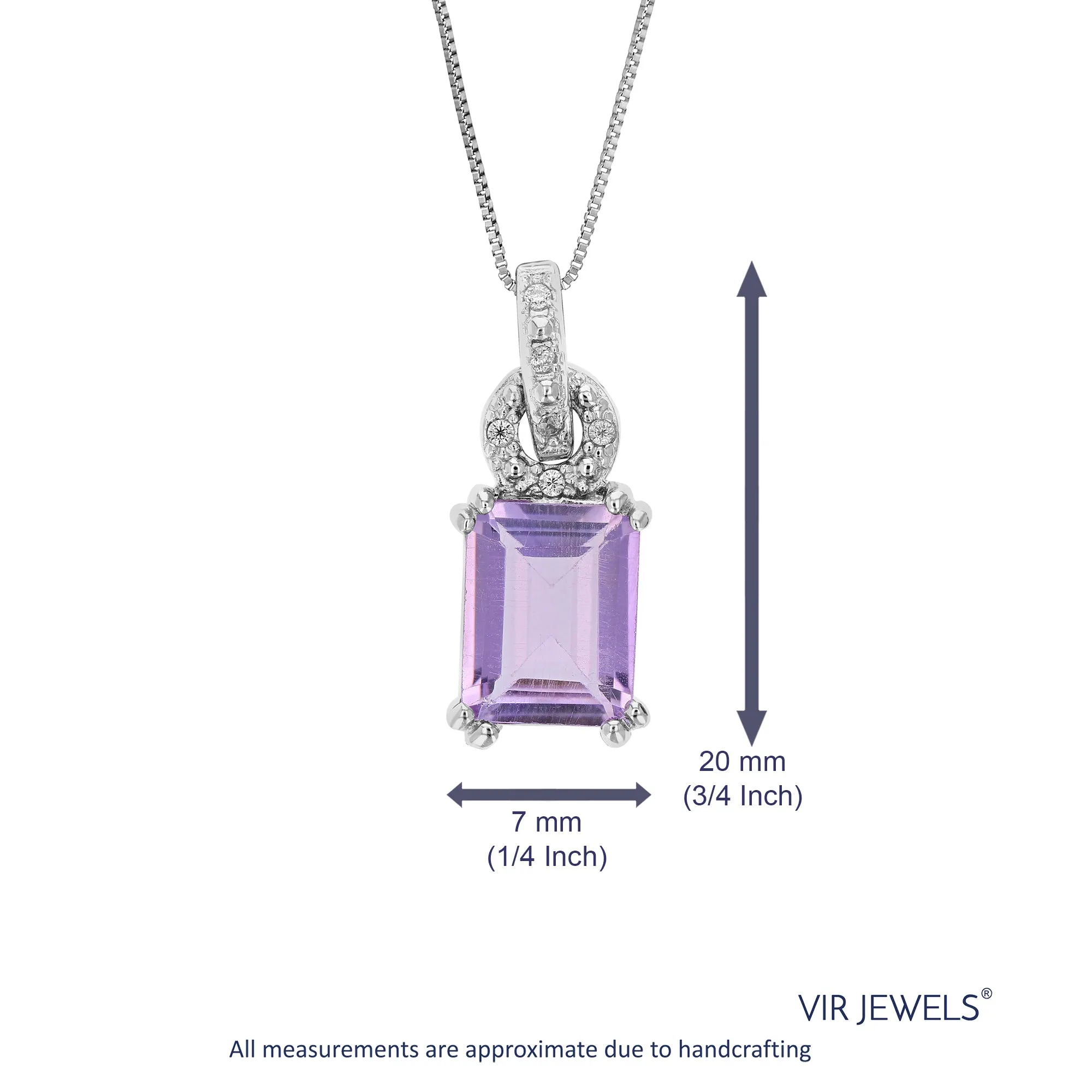 1.60 cttw Purple Amethyst Pendant Necklace .925 Sterling Silver 9x7 MM Emerald