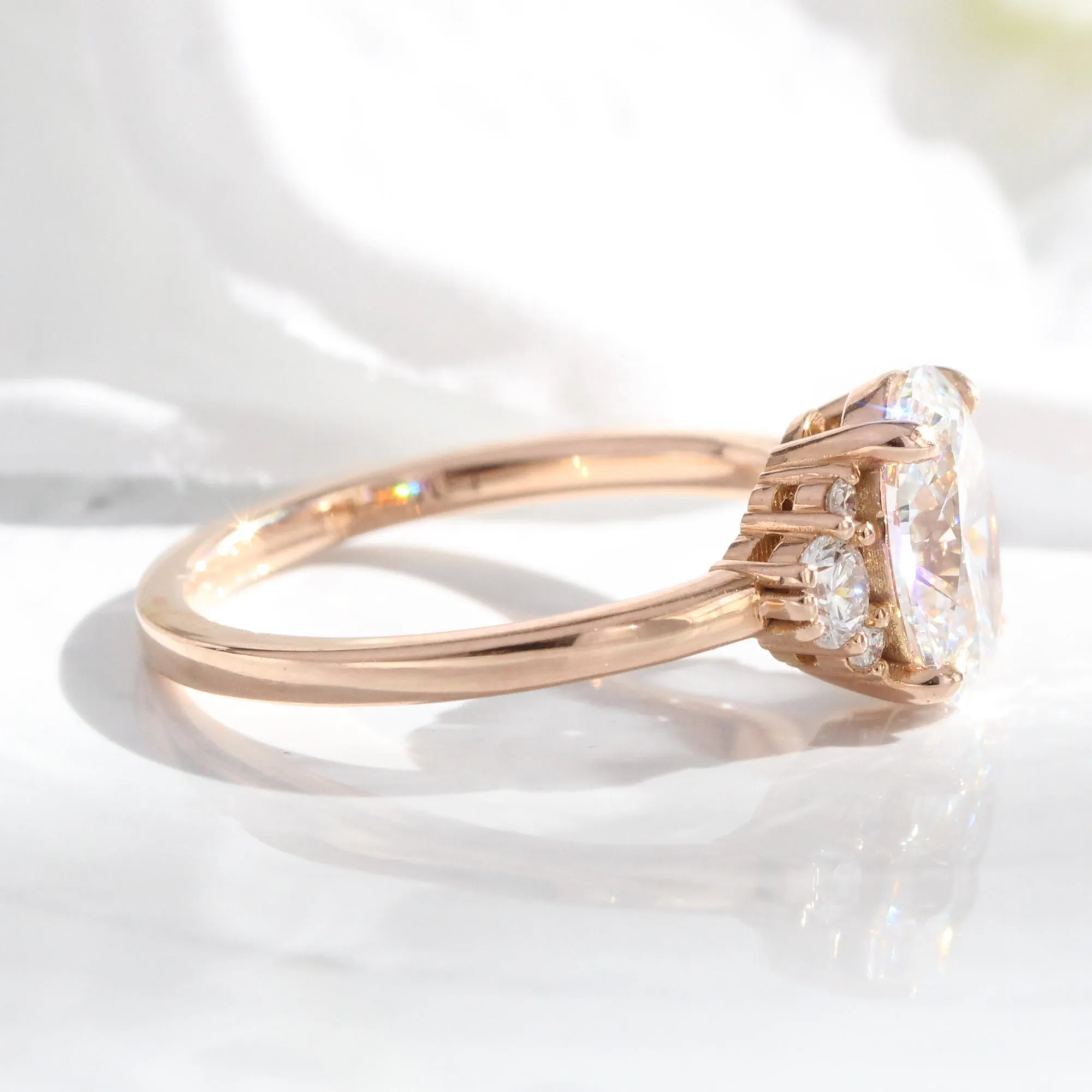1.78 Ct. Oval Lab Diamond Ring w/ Natural Diamonds in Flora 3 Stone Ring