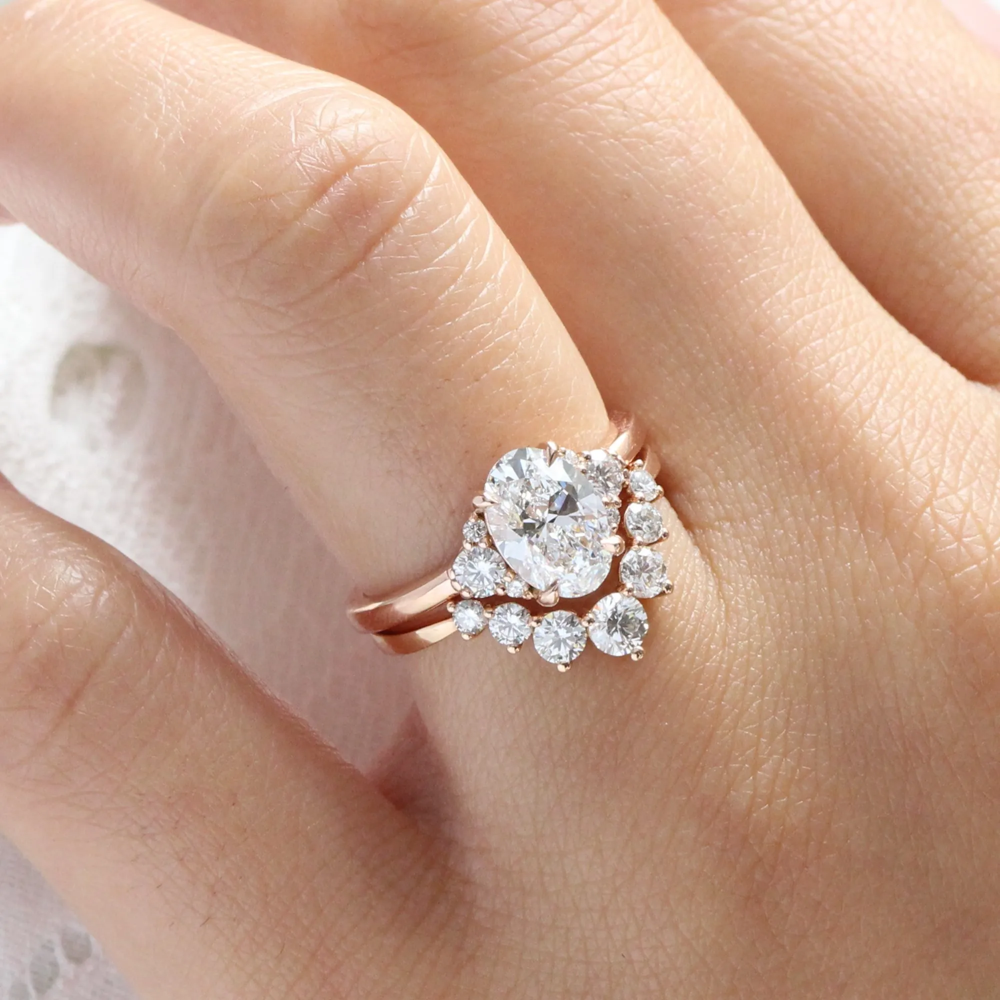 1.78 Ct. Oval Lab Diamond Ring w/ Natural Diamonds in Flora 3 Stone Ring
