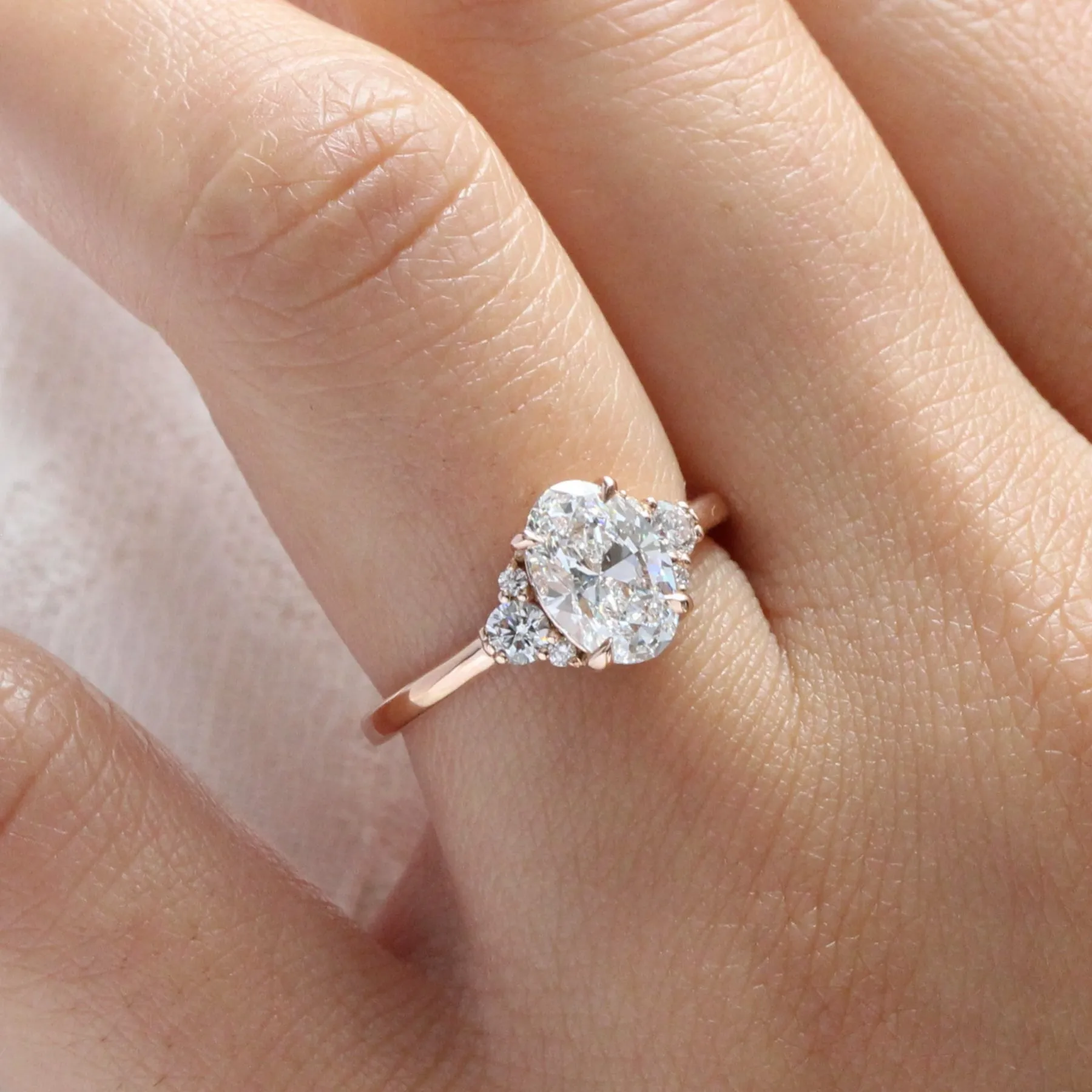1.78 Ct. Oval Lab Diamond Ring w/ Natural Diamonds in Flora 3 Stone Ring