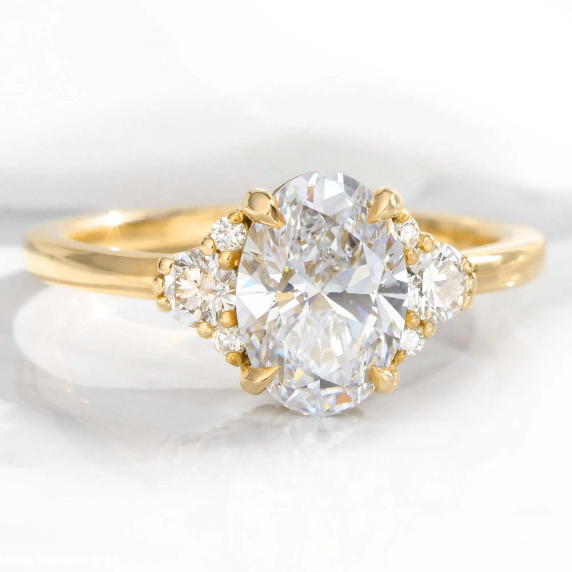 1.78 Ct. Oval Lab Diamond Ring w/ Natural Diamonds in Flora 3 Stone Ring