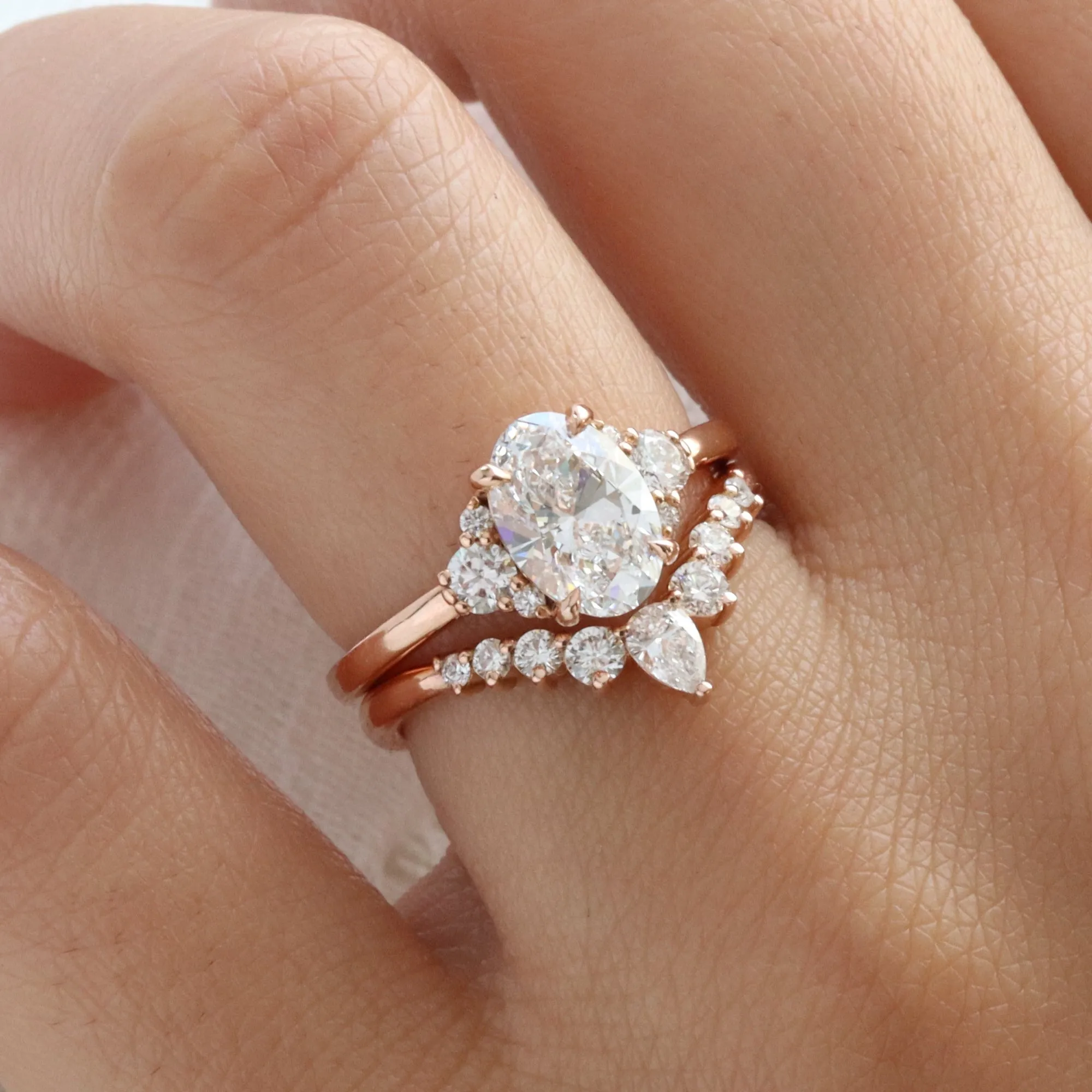 1.78 Ct. Oval Lab Diamond Ring w/ Natural Diamonds in Flora 3 Stone Ring