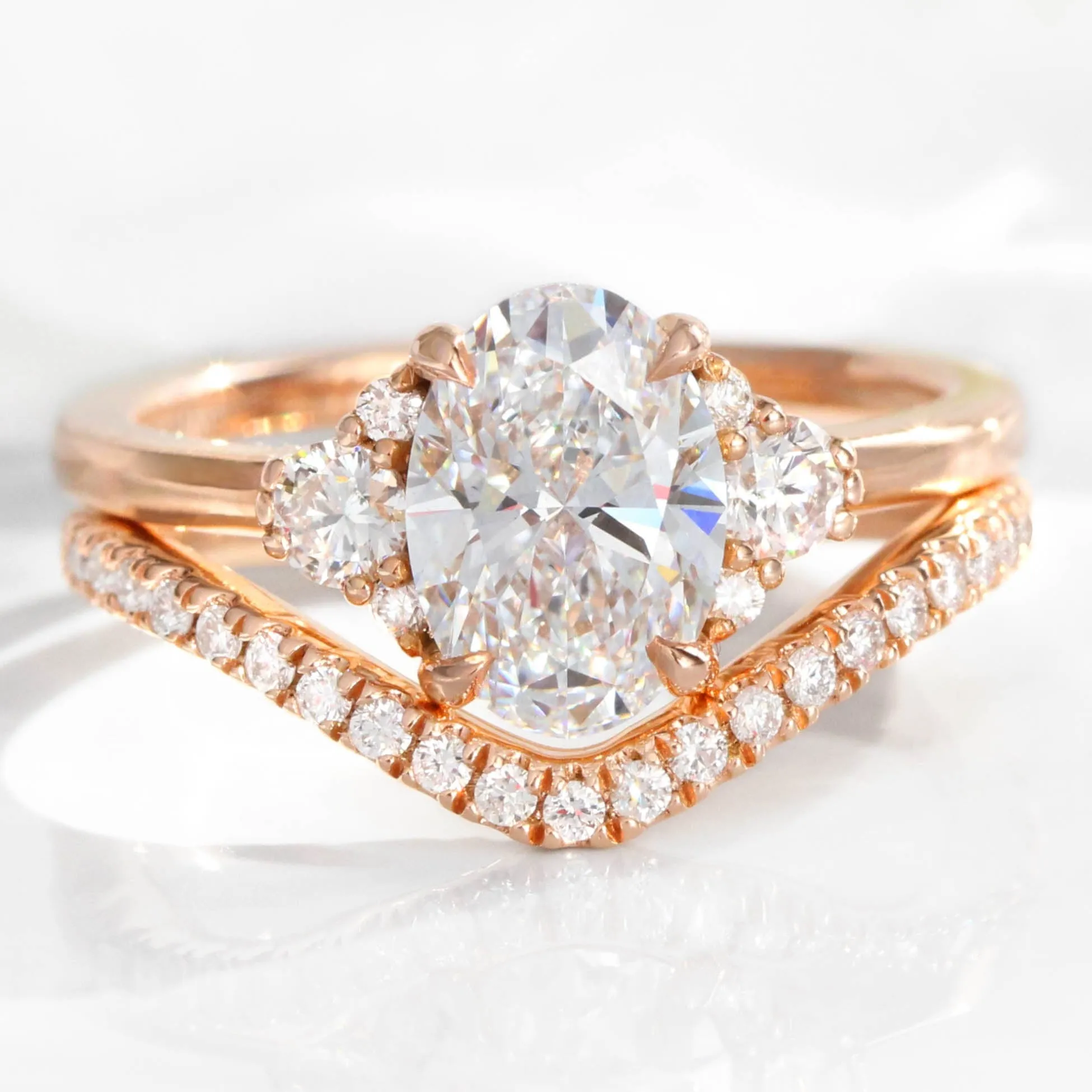 1.78 Ct. Oval Lab Diamond Ring w/ Natural Diamonds in Flora 3 Stone Ring