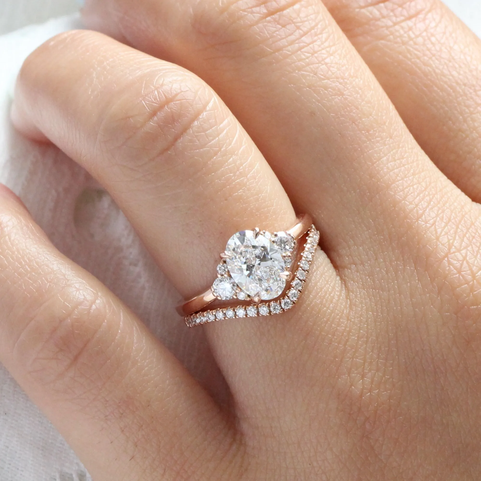 1.78 Ct. Oval Lab Diamond Ring w/ Natural Diamonds in Flora 3 Stone Ring