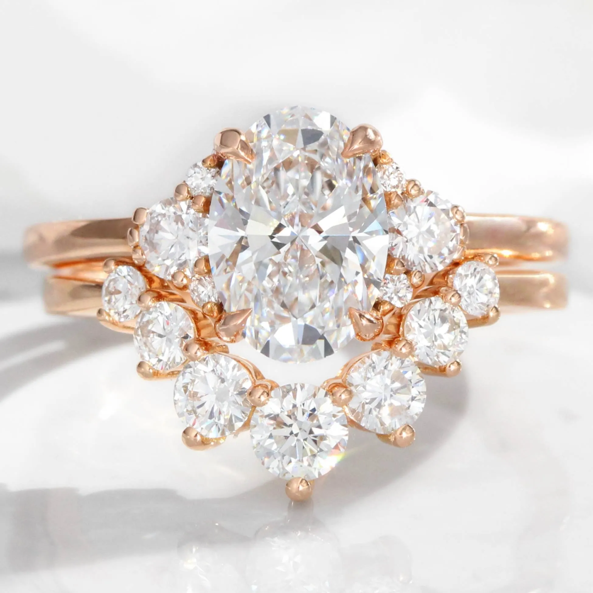 1.78 Ct. Oval Lab Diamond Ring w/ Natural Diamonds in Flora 3 Stone Ring